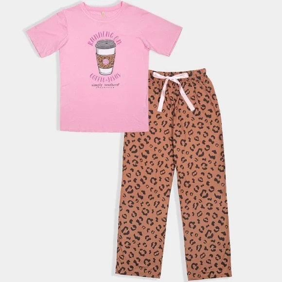 Women’s “Simply Southern” Pink & Leopard Print Pajama Set - Picture 1 of 10